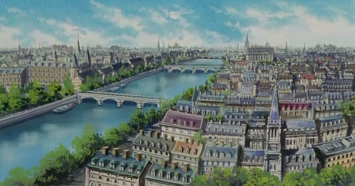 anime style, Travel background Symbols of Paris Eiffel Tower Cathedral of  Notre Dame de Paris Sacre Coeur Basilica Arc de Triomphe Street lamps of  Alexandre III bridge , Anime style U1 1