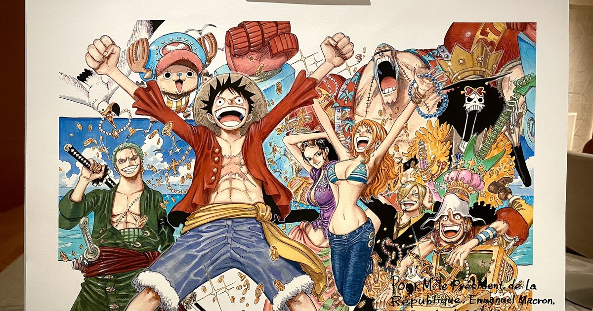 One Piece S Eiichiro Oda Draws Original Illustration For French President Interest Anime News Network