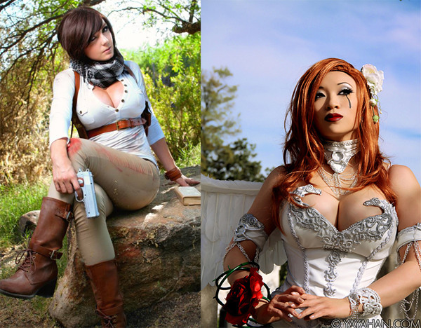 LEFT: Jessica Nigri, spirit-of-cosplay-destroying hussy. RIGHT: Yaya Han, pure-hearted cosplay ambassador.