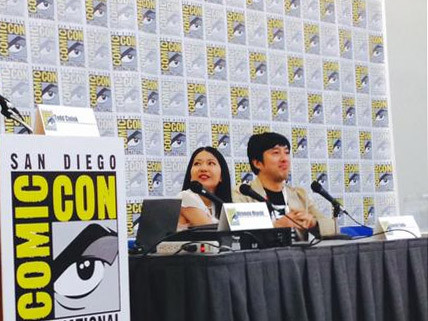 Translator Rie Nakano (left) and game creator Goichi Suda (right).