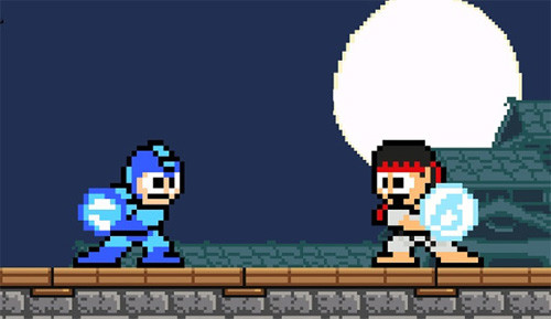 I like how Mega Man is all NO YOU CAN'T HAVE ANY OF MY HADOUKEN.