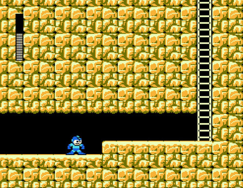 Mega Man faces his greatest foe: brief solitary contemplation of the emptiness within.