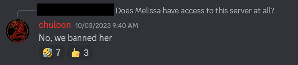 update-1-melissabanned
