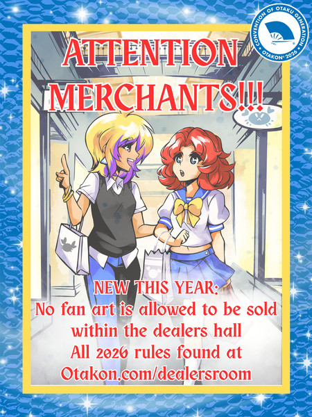Image announcing policy change for dealers room for Otakon 2026