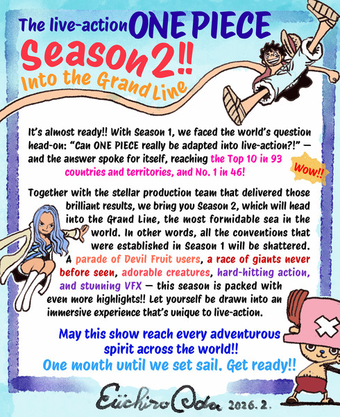 Live-action One Piece series season 2 Eiichiro Oda message