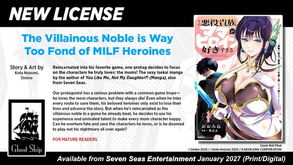 License announcement for The Villainous Noble is Way Too Fond of MILF Heroines