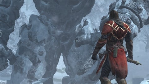 A dozen screens to choose from, and I pick the one with the hero staring at a stone giant's crotch.
