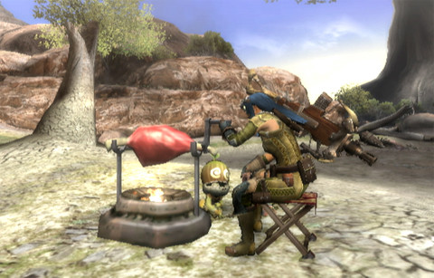 Crank the Wii remote sideways to turn the spit. Or just push a button once on a regular controller..