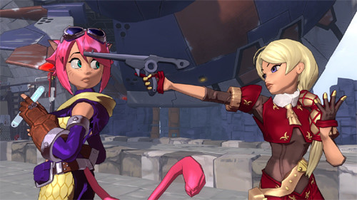 No, you play as the woman on the left. Sorry.