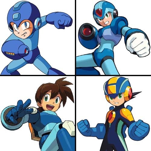 Clockwise from upper-left: Regular Man, Future Man, Kid Man, Anime Man.