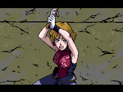 Fabulous secret powers were revealed to her the day she held aloft her magic sword and...actually, I'm not sure what happens after this shot. Light flashes and she wakes up in the monster mines without her pants.