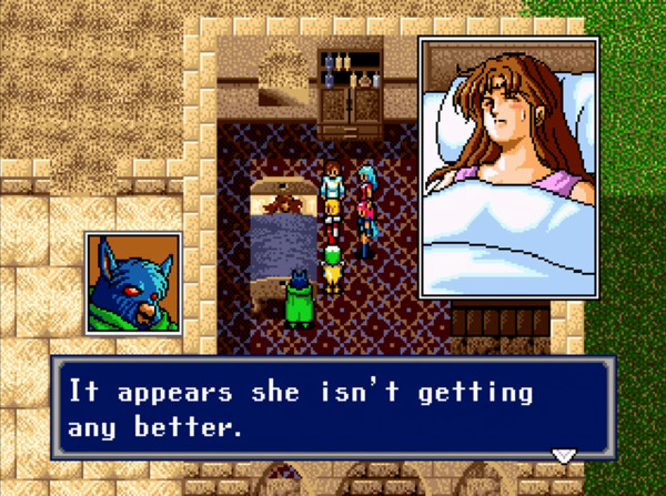 Alys painfully wastes away in bed while a Motavian notes her worsening condition; "It appears she isn't getting any better," he says